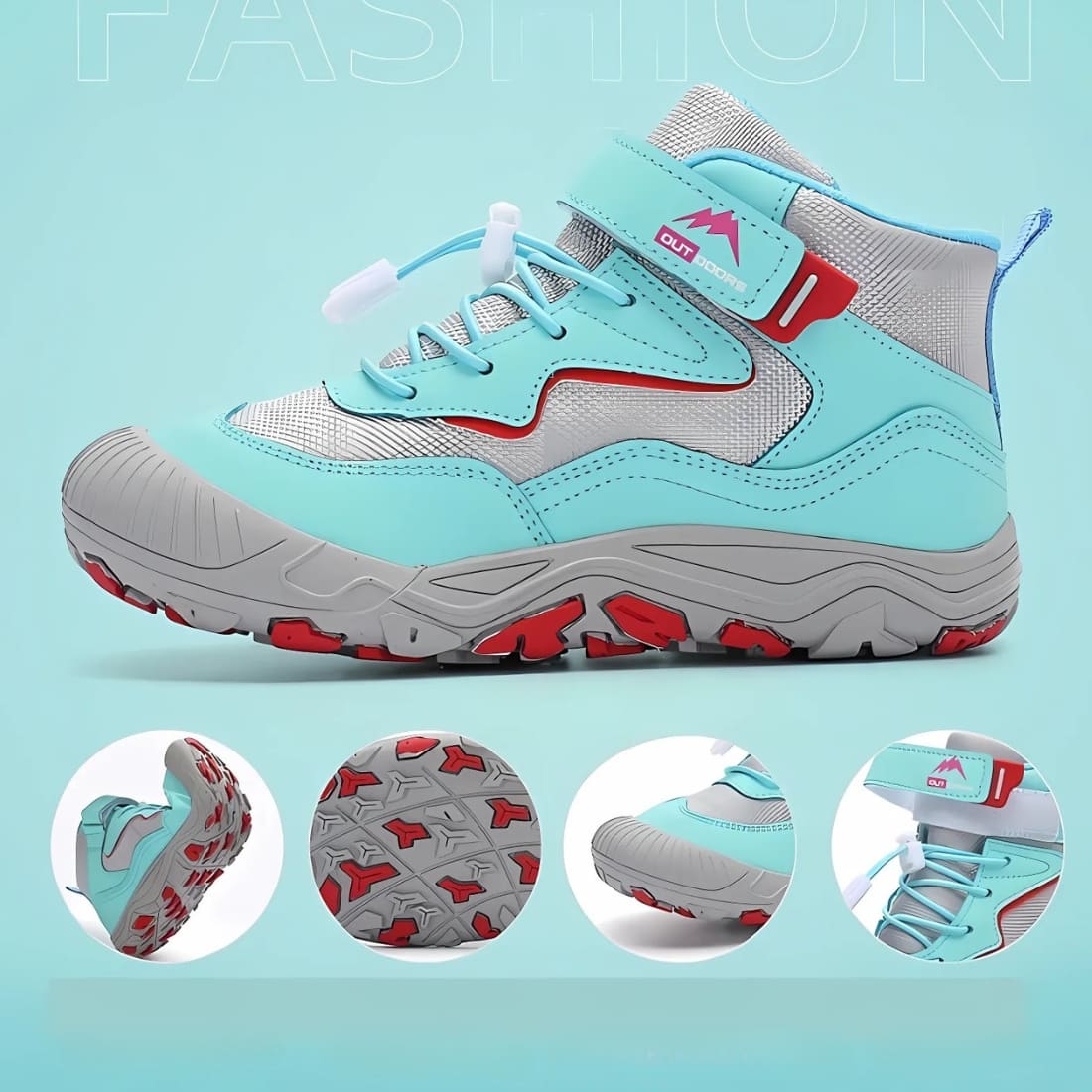 Chaussures orthopédiques enfant montantes pour la randonnée avec lacets pratiques et scratch – Image 2