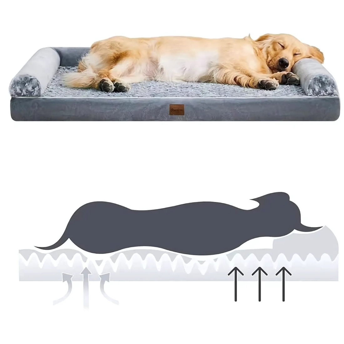 Lit orthopédique pour chien avec rebords et intérieur effet velours – Image 3