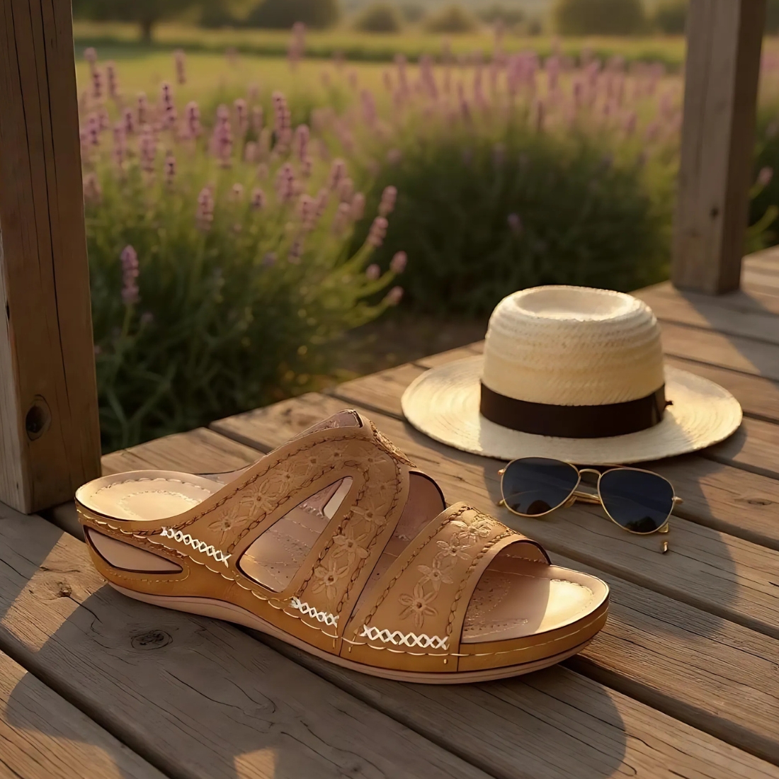 Sandales orthopédiques vintage talon surélevé avec motifs floraux pour femme – Image 4