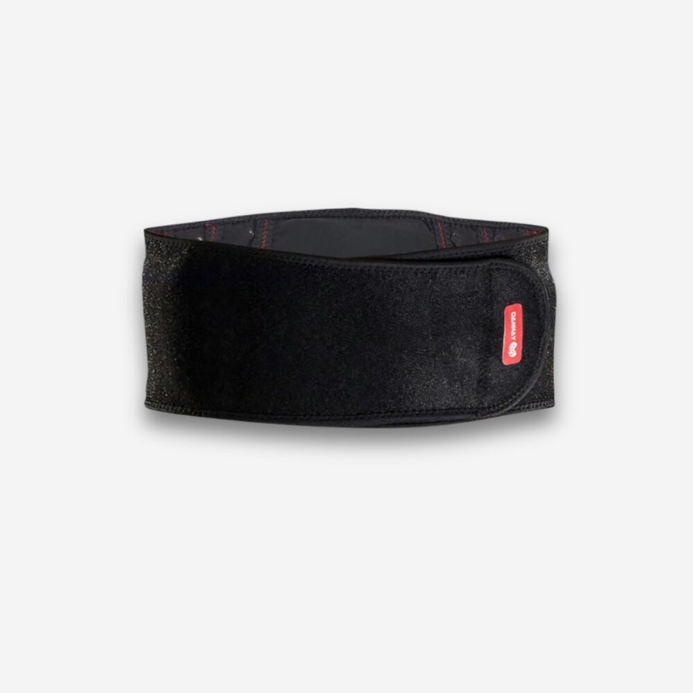 Ceinture orthopédique noire simple, sur fond neutre.
