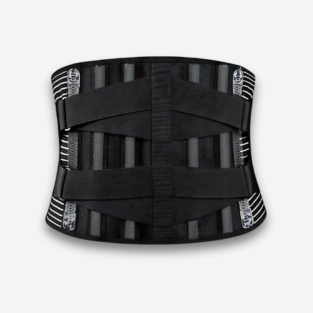 Ceinture orthopédique noir, sur fond neutre.