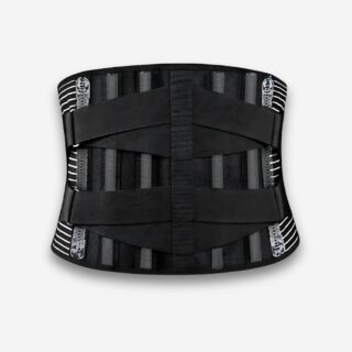 Ceinture orthopédique noir, sur fond neutre.